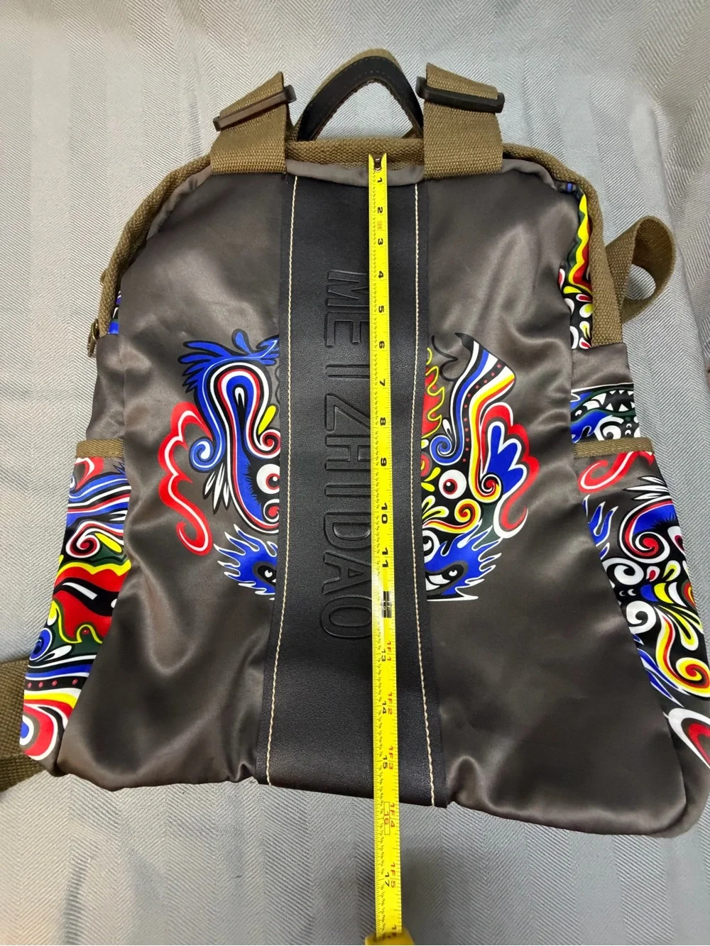 Meizhidao backpack/handle/book bag, Asian dragon, pattern, travel side pockets